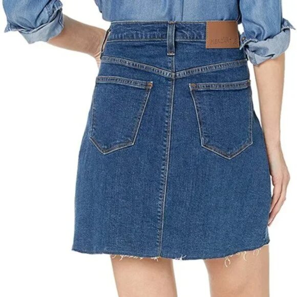 J. Crew Mercantile NWT Classic Blue Denim Raw Edge Mini Skirt - Picture 2 of 9
